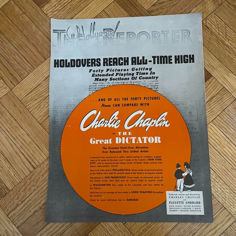 Hollywood Reporter Charlie Chaplin Great Dictator Magazine Ad